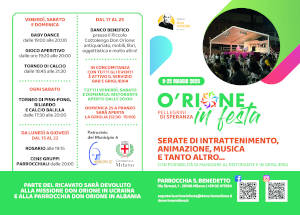 pieghevole con calendario e tutte le informazioni della festa. Formato A4